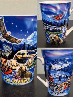 VTG 90s ALASKA SCENIC SOUVENIR COFFEE MUG – MCKINLEY EXPLORER TRAIN & WILDLIFE